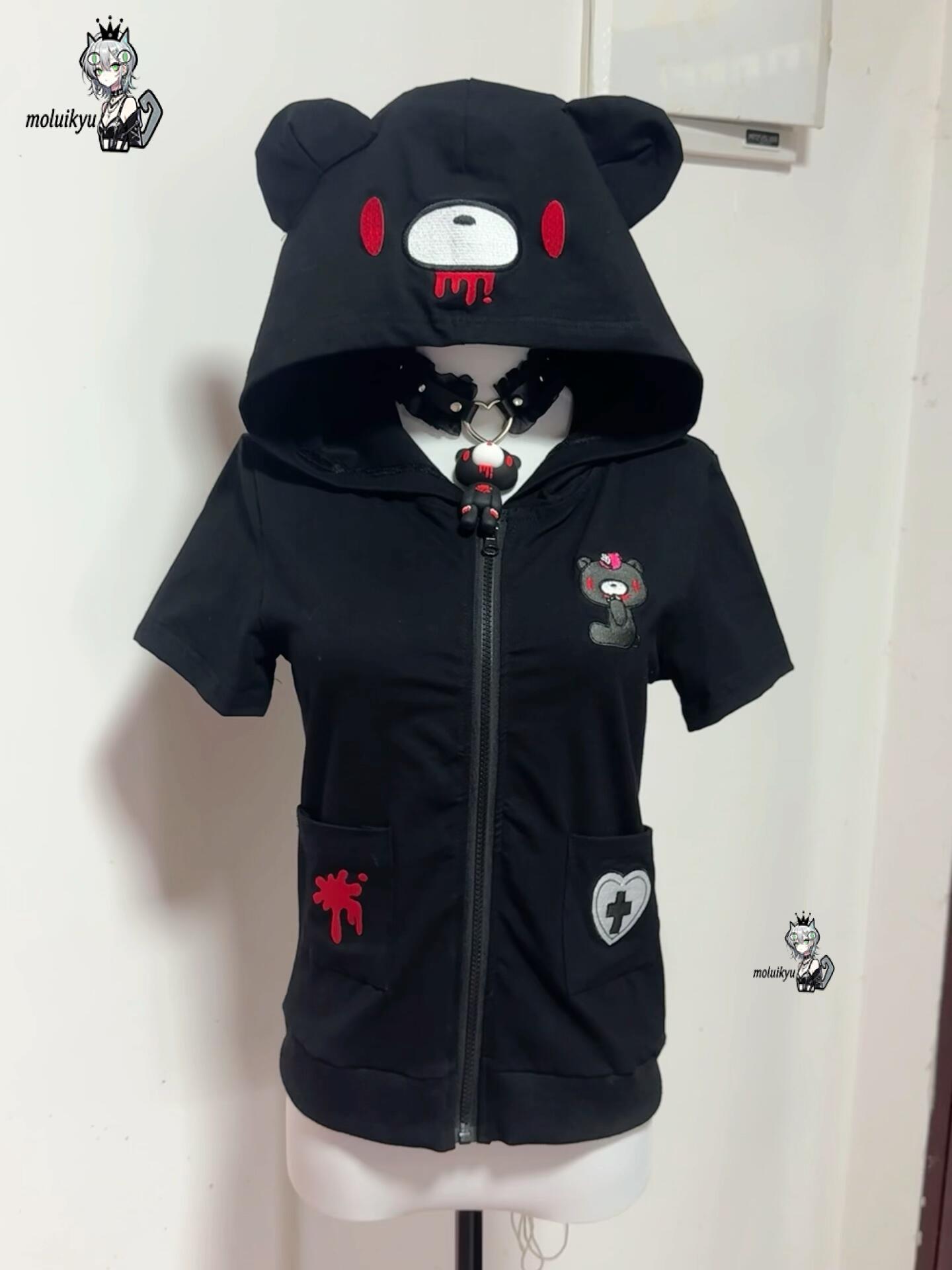Kawaii Anime Hoodie Short Slee - Embroidery Zip Up Hoodie ulasan dan harga
