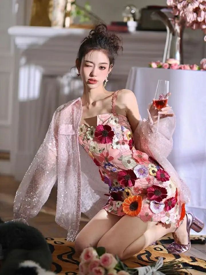 Colorful 3D Flower Lace Fabric - Embroidery Net Fabric ulasan dan harga