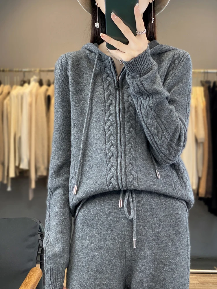 Women's Pure Cashmere Hooded C - Embroidery Zip Up Hoodie ulasan dan harga