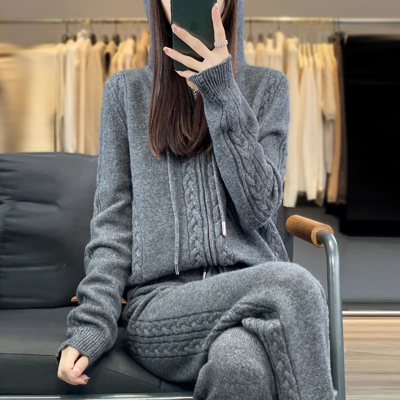Women's Pure Cashmere Hooded C - Embroidery Zip Up Hoodie ulasan dan harga