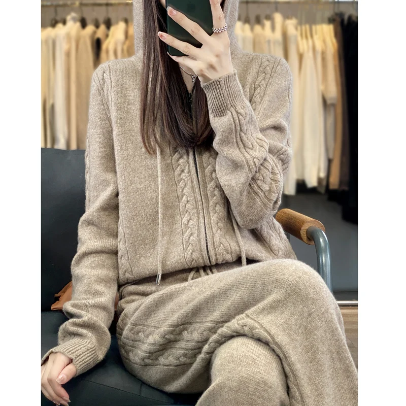 Women's Pure Cashmere Hooded C - Embroidery Zip Up Hoodie ulasan dan harga