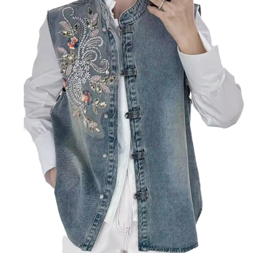 Denim Coats Women Vests Coat R - Embroidery Jacket Jeans ulasan dan harga