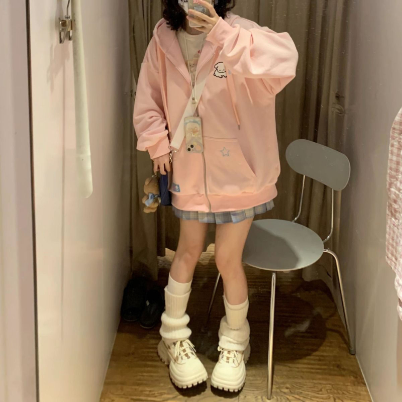Japanese Kawaii Zip Up Hoodies - Embroidery Zip Up Hoodie ulasan dan harga